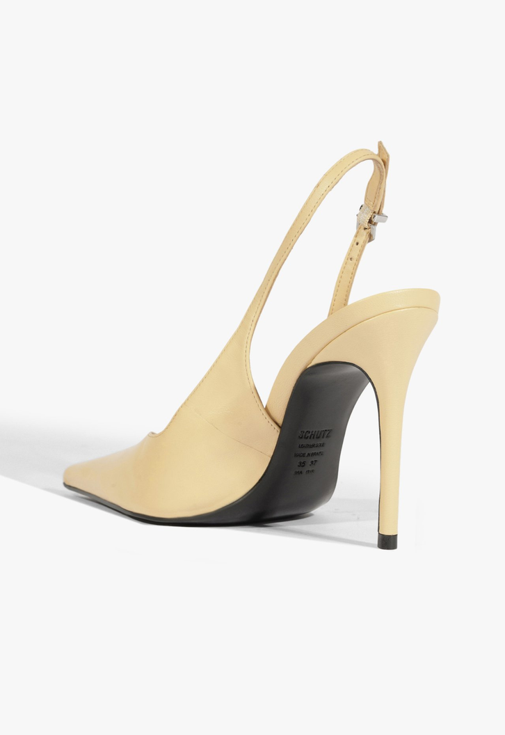 Slingback Couro Salto Alto Fino Bege