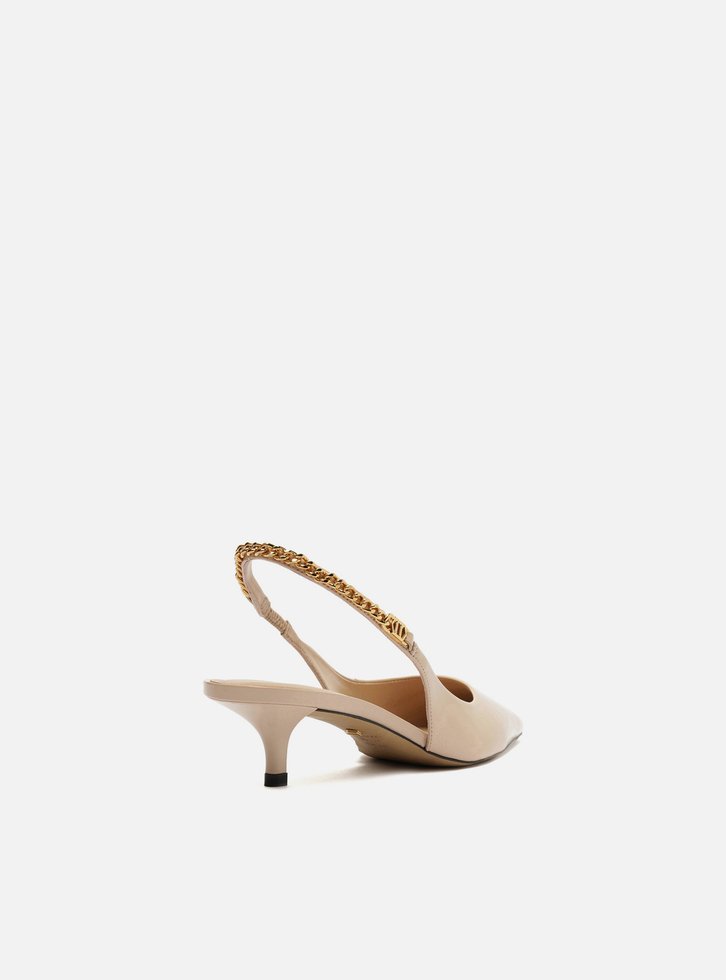 Scarpin Branco Salto Kitten Slingback Corrente