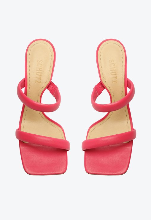 Sandália Mule Salto Curvado Couro Rosa
