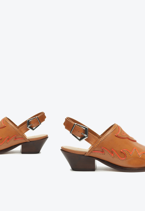 Mule Western Salto Bloco S-Adriana Couro Marrom