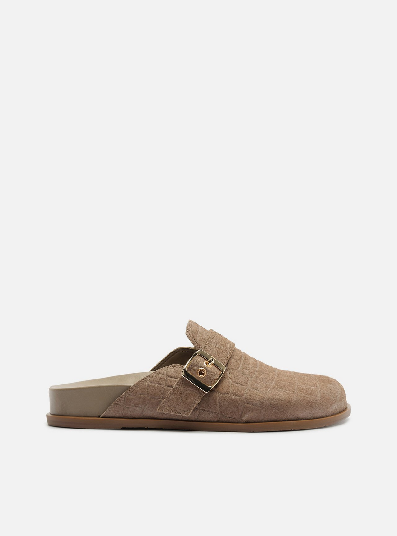 Mule Clog Cinza Acamurçada Croco Fivela | ZZ MALL