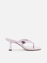 Sandália Rosa Arezzo Metal Salto Fino Flip Flop