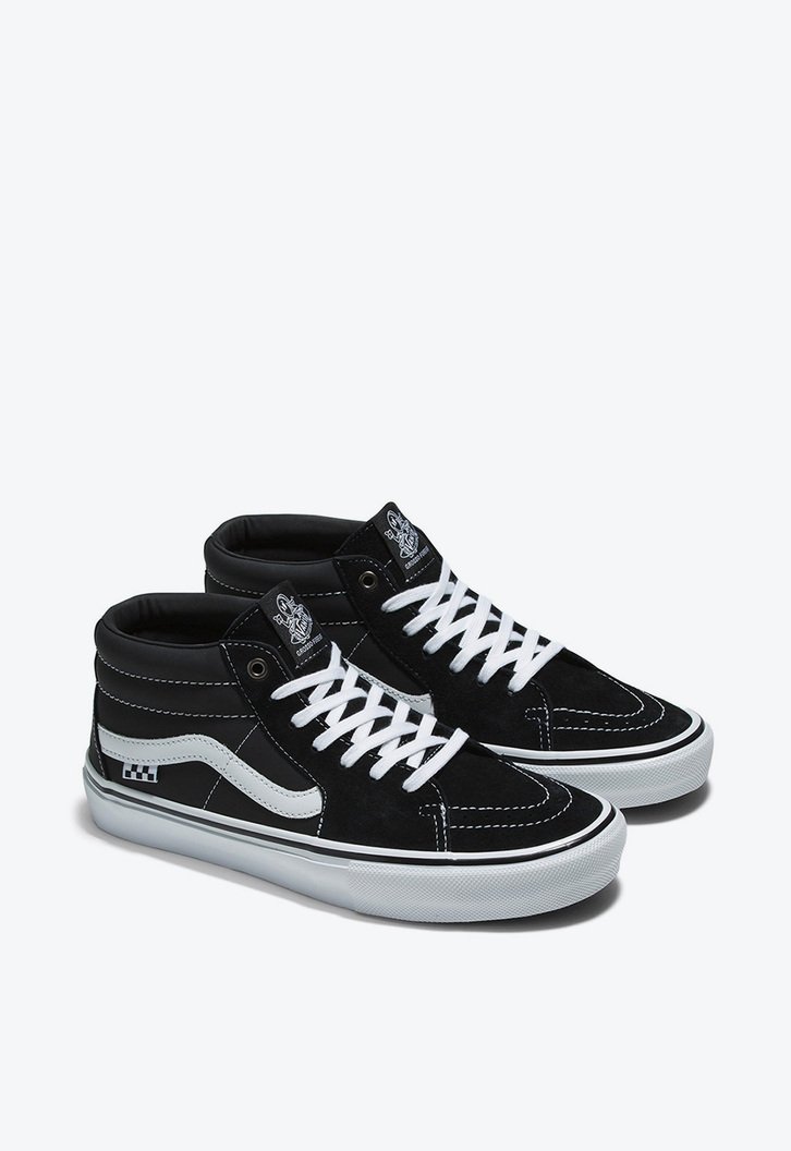 Tênis Skate Grosso Mid Black White Emo Leather