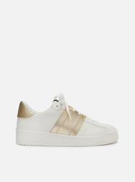 Tênis Branco Arezzo Couro Detalhe Lateral Dourado