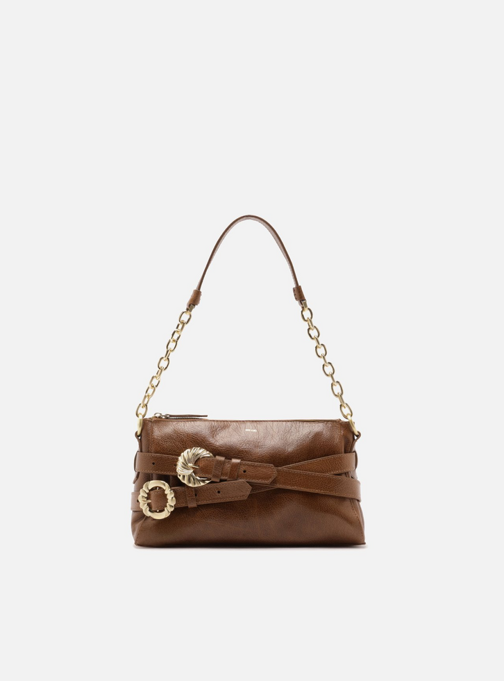 Bolsa Shoulder Marrom Couro Pequena Corrente