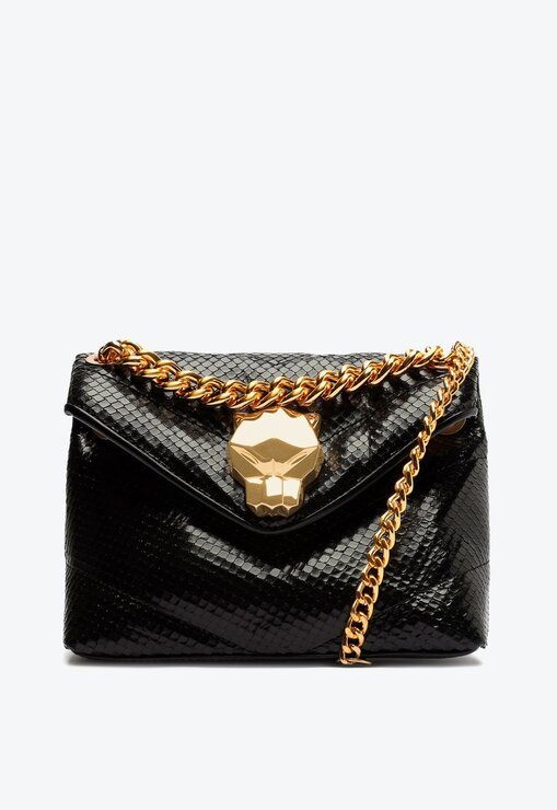 BOLSA TIRACOLO PRETA SCHUTZ PEQUENA PANTHER COURO SNAKE