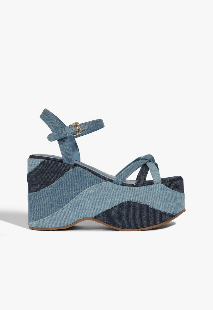 Sandália Anabela Meia Pata Patchwork Jeans