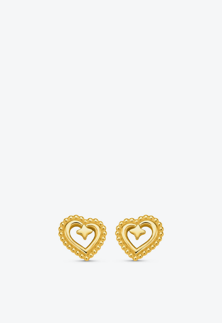 Brinco Dourado Life By Vivara Love III Coração Prata com Banho Ouro Amarelo