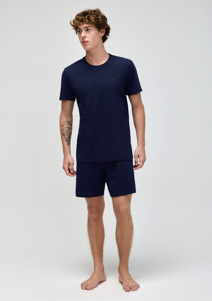 Pijama Curto Azul Hering Masculino Com Estampa Peixinho