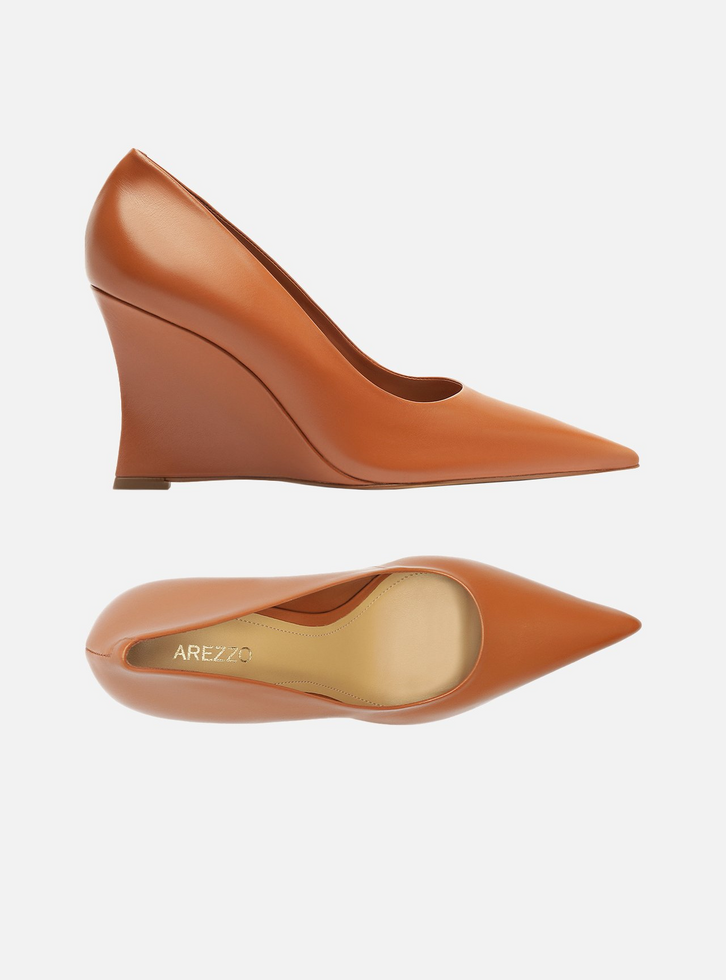 Scarpin Marrom Cuoio Couro Salto Anabela Bico Fino