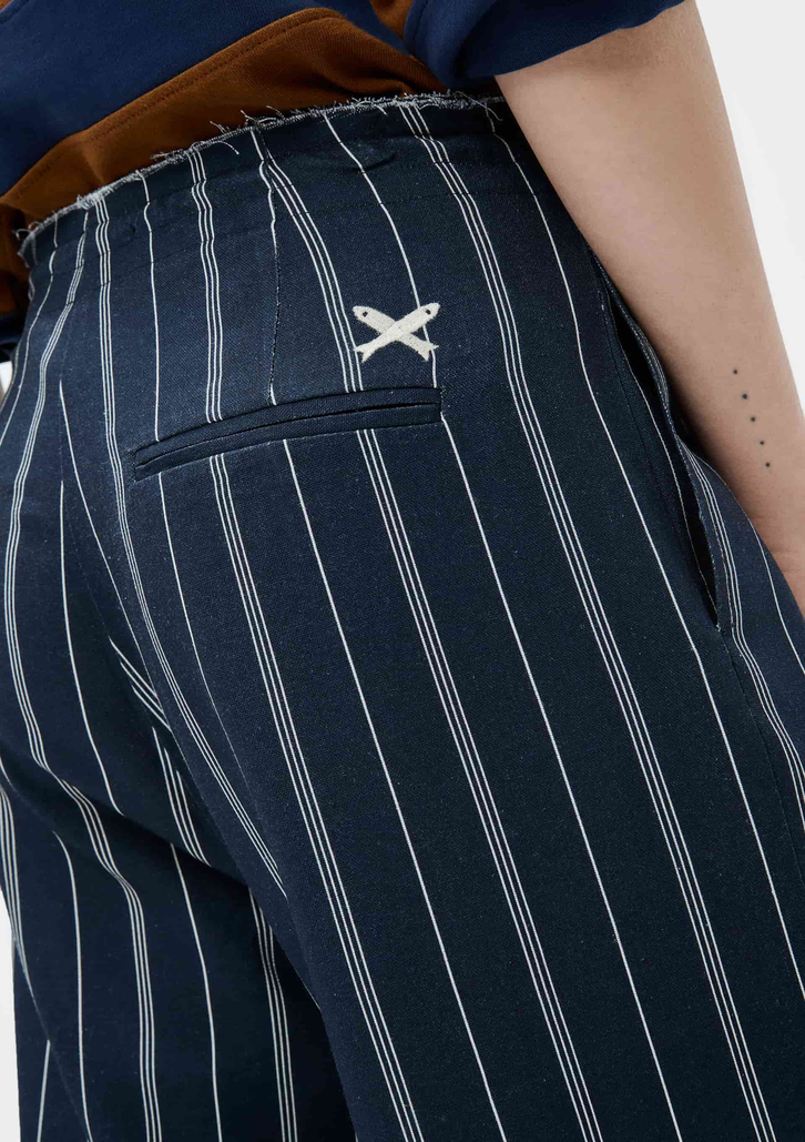 Calça Azul Hering Cargo Fio Tinto Com Linho