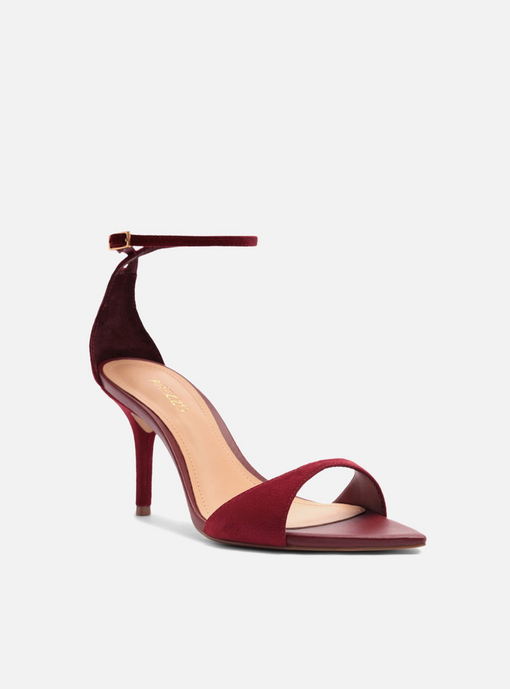 Sandália Bordô Acamurçada Salto Médio Tiras