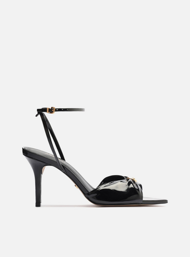 Sandália Preta Verniz Bico Folha Metal | ZZ MALL