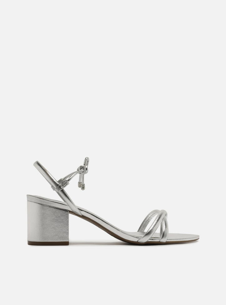 Sandália Prata Salto Bloco Amarração