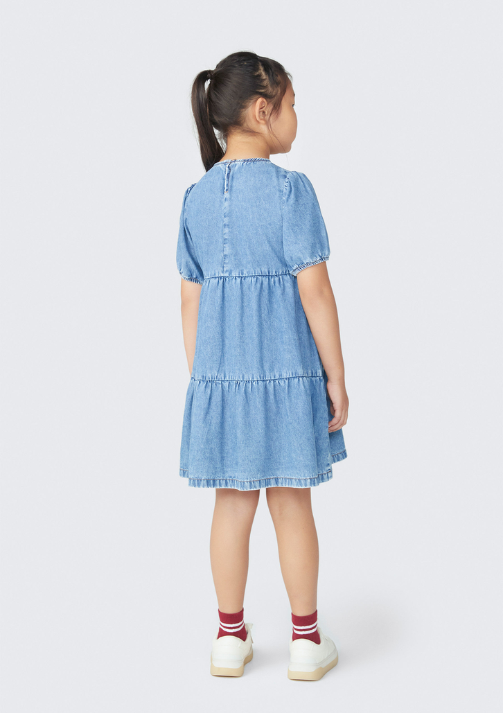 Vestido Azul Hering Jeans Infantil Com Manga Bufante