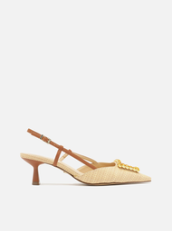 Scarpin Nude Arezzo Nobuck Bico Fino Slingback Emily