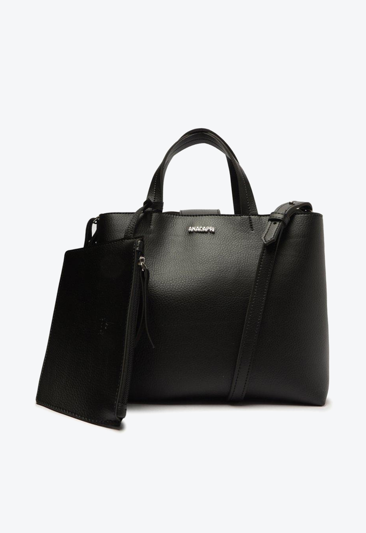 Bolsa Tote Pouch Preta Anacapri Divisórias Média