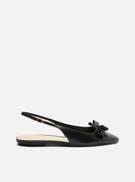 Sapatilha Preta Arezzo Couro Slingback Laço Medalha