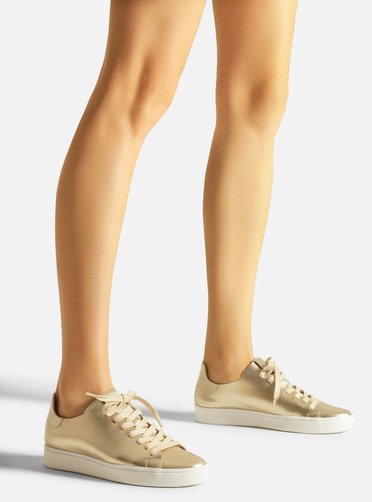 Tênis Casual Dourado Arezzo Couro Cadarço