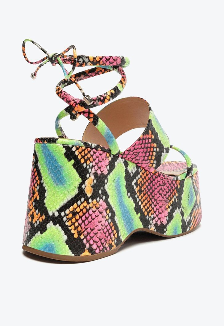 Sandália Plataforma Arezzo Color Snake Tiras Amarração