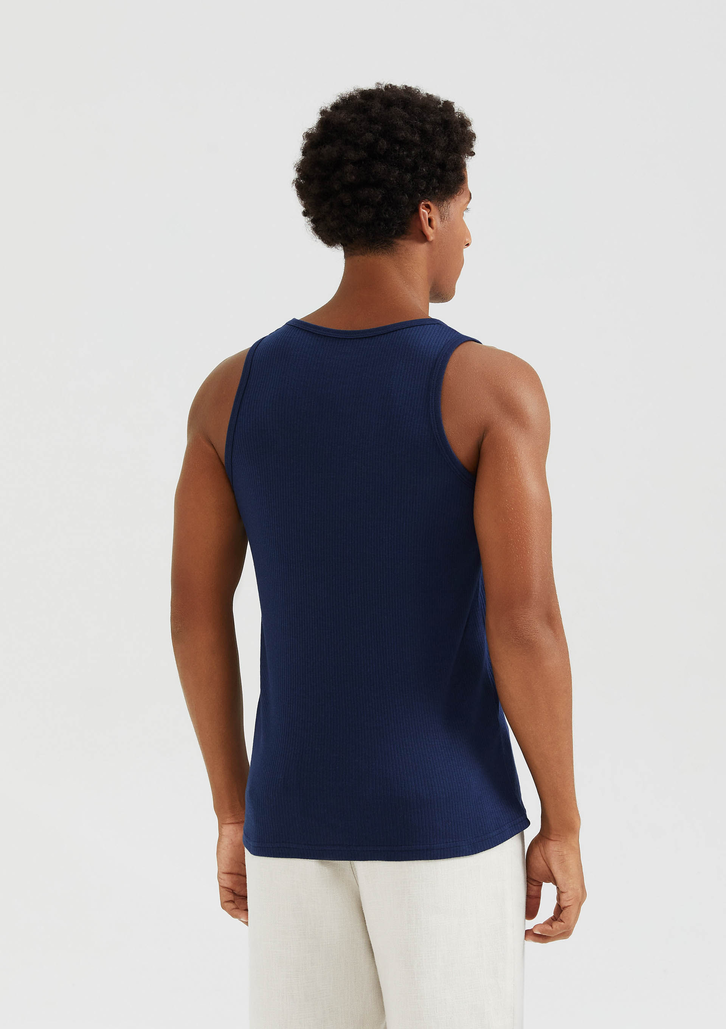 Regata Azul Hering Básica Slim Em Ribana Canelada