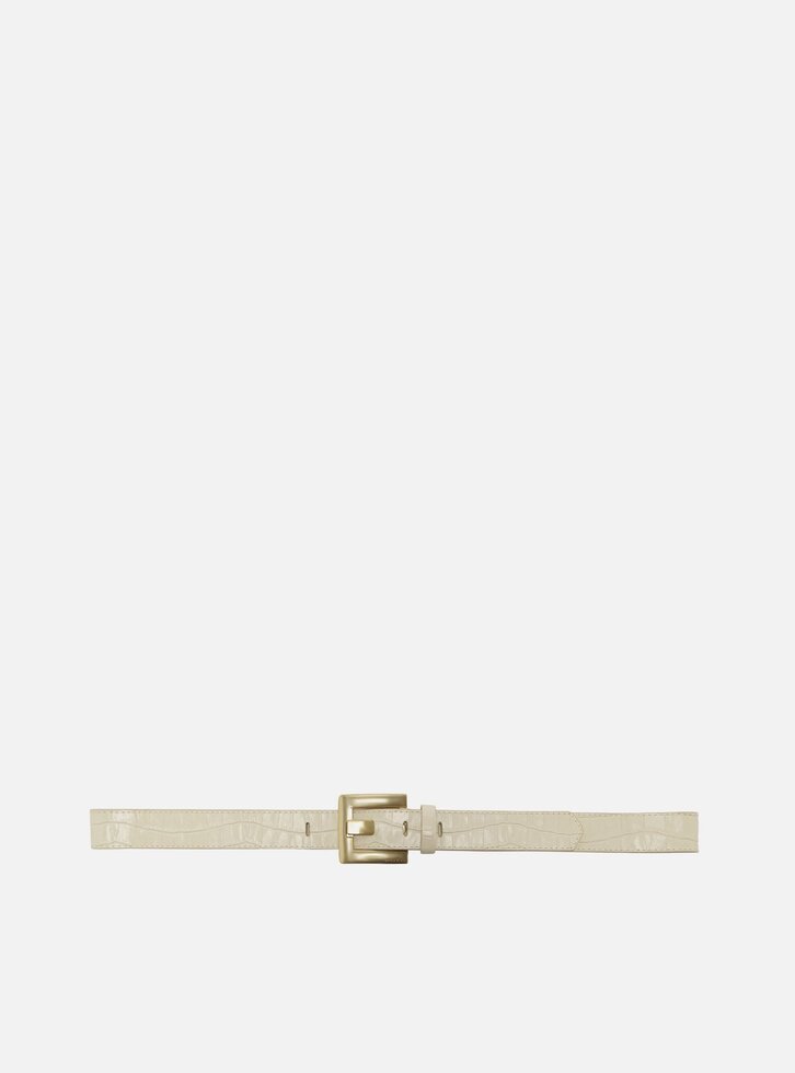 Cinto Cintura Off White Couro Fivela Dourada Croco