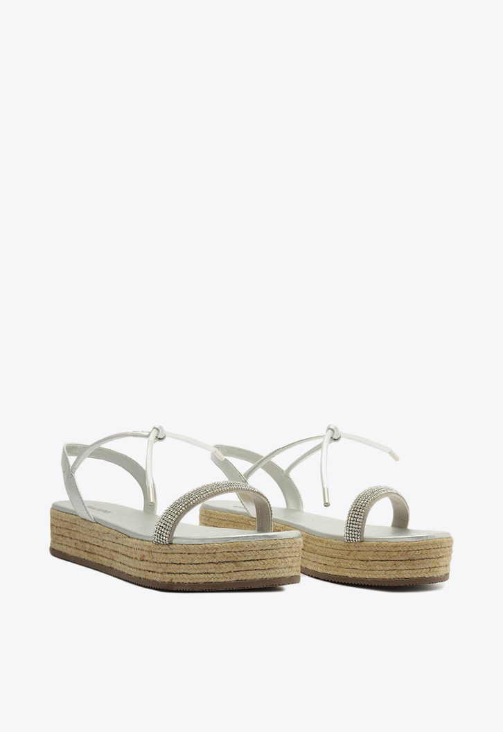 Sandália Flatform Prata Anacapri Tira Brilhosa Solado Palha
