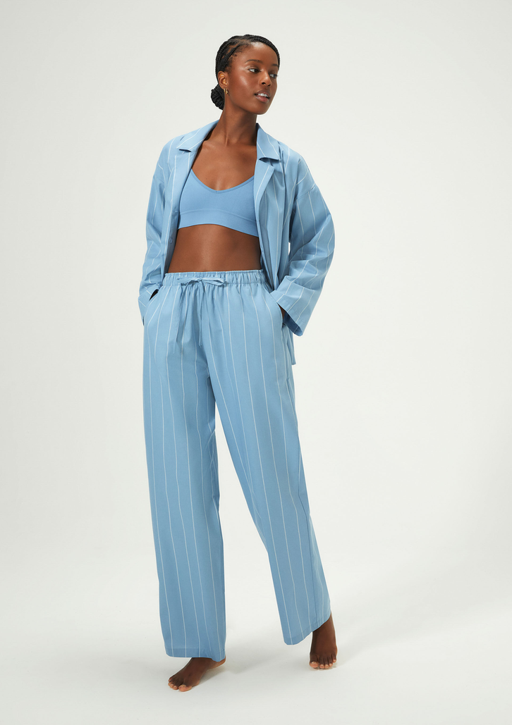 Calça Azul Hering Cintura Alta Listrada