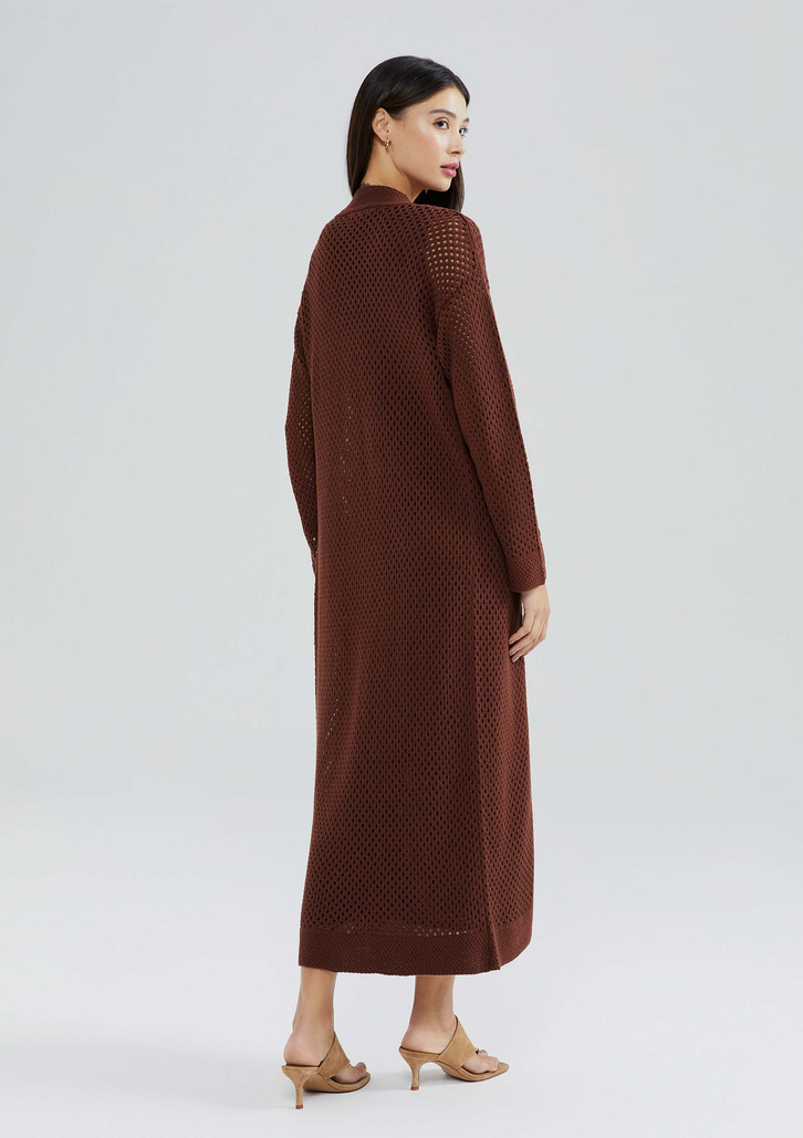 Cardigan Marrom Hering Alongado Em Tricô | ZZ MALL