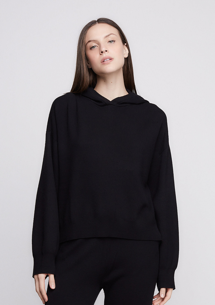 Blusão Preto Dzarm Oversized Em Tricô Com Capuz