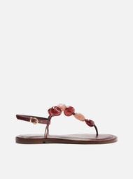 Sandália Rasteira Vermelha Arezzo Slim Pedras Boho