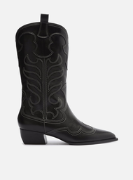 Bota Western Preta Arezzo Couro Cano Médio Folk
