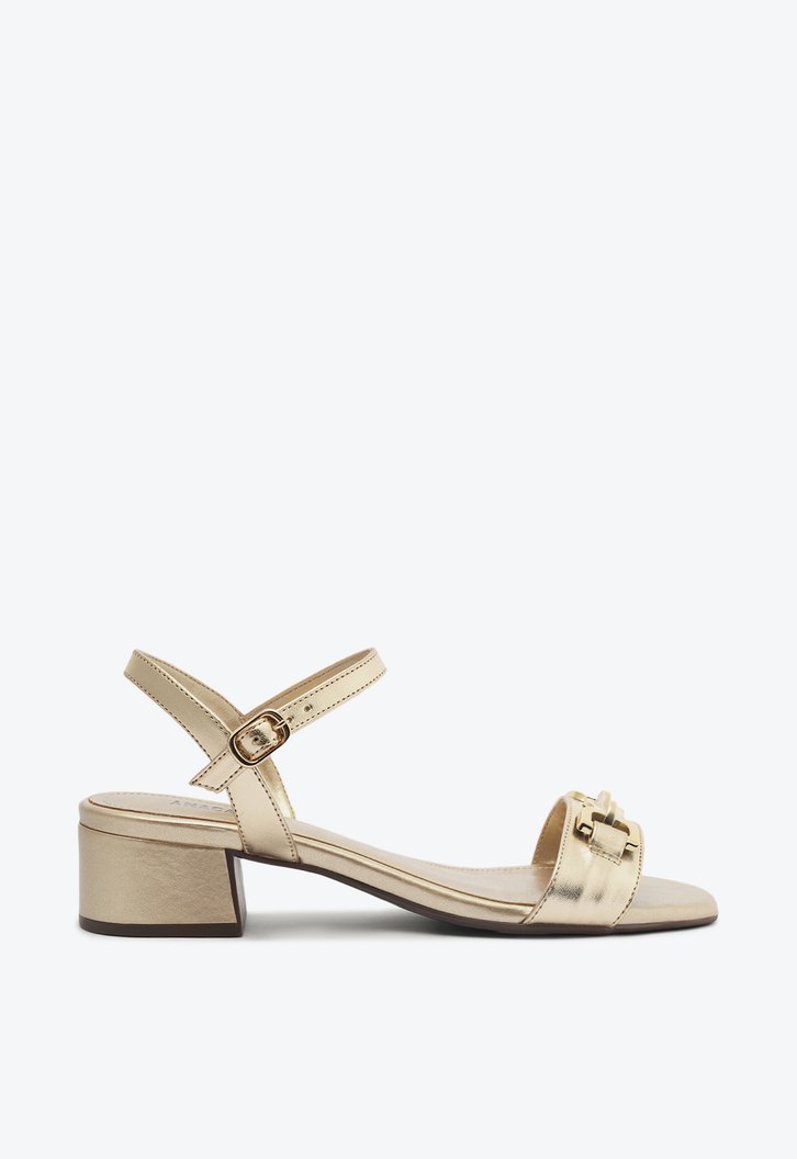 Sandália Salto Bloco Corrente Dourada