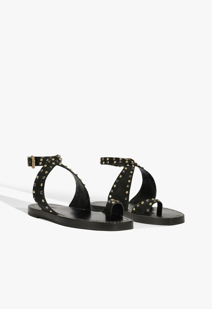 Sandália Rasteira Couro Boho Preto