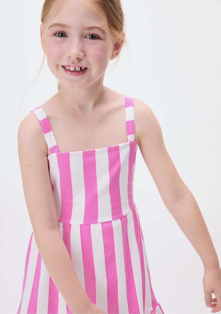 Vestido Curto Rosa Hering Infantil Listrado