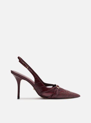Scarpin Vermelho Croco Salto Alto Slingback Tela | ZZ MALL