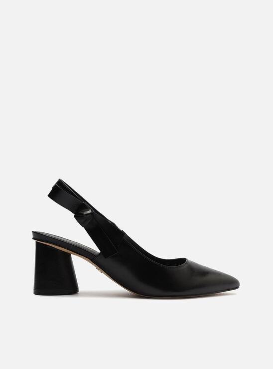 SCARPIN PRETO AREZZO COURO BLOCO SLINGBACK LAÇO