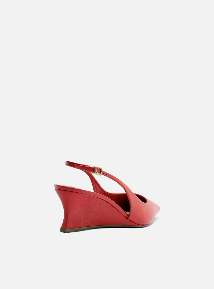 Scarpin Vermelho Couro Salto Baixo Anabela Slingback