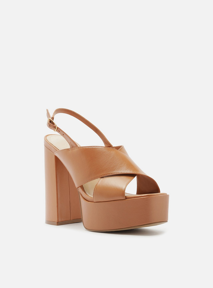 Sandália Marrom Couro Meia Pata Slingback