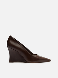 Scarpin Marrom Couro Salto Anabela Bico Fino