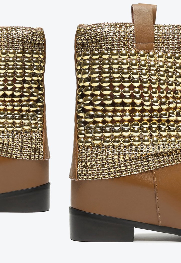 BOTA METALIZADA DOURADA CARAMELO SCHUTZ SALTO MALHA