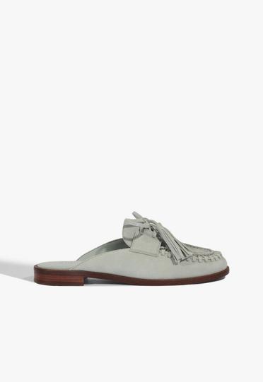 Mule Mocassim Kim Nobuck Azul Claro