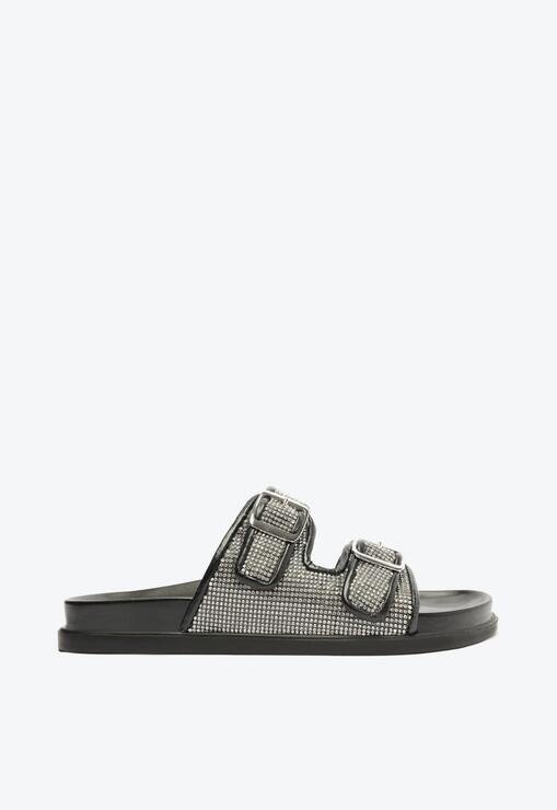 Sandália Papete Flatform Pedras Preta