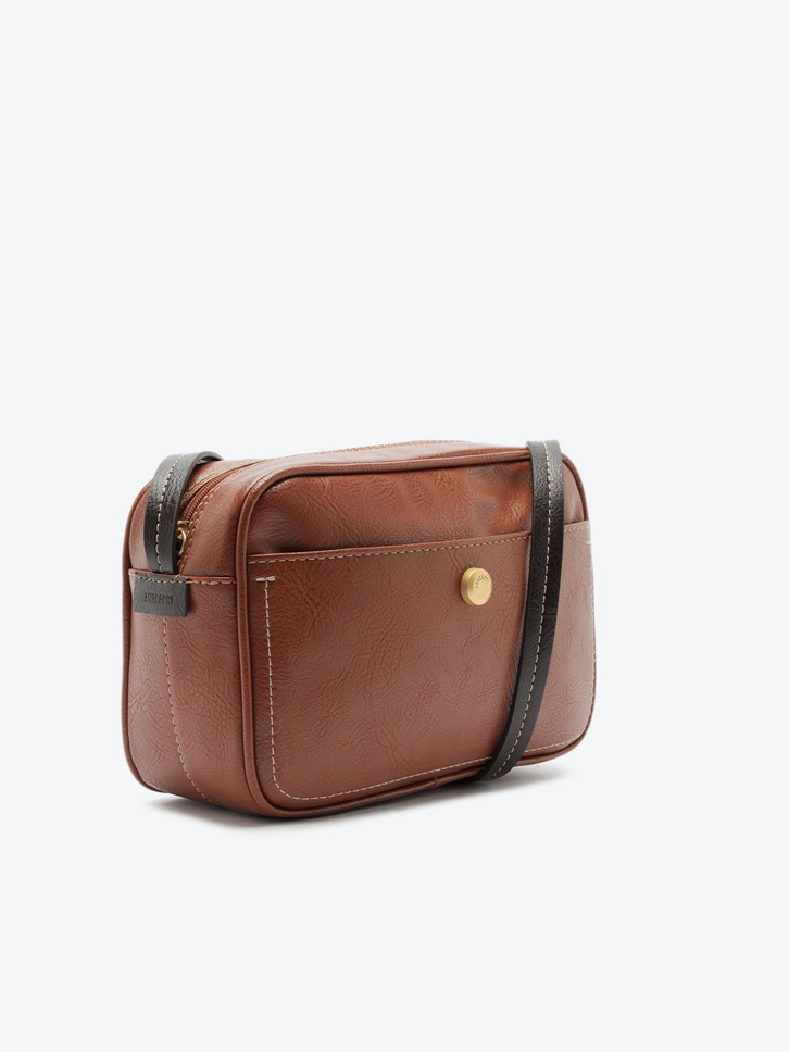 Bolsa Tiracolo Média Eco Napa Rústica Marrom