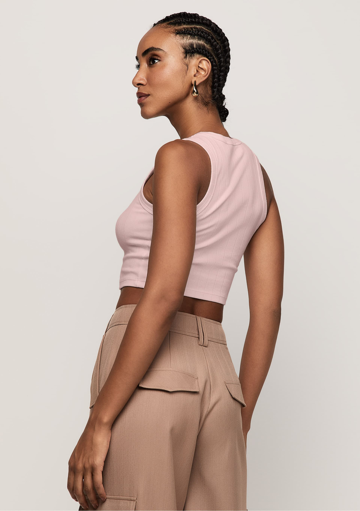 Top Rosa Dzarm Canelado Alças Largas Cropped