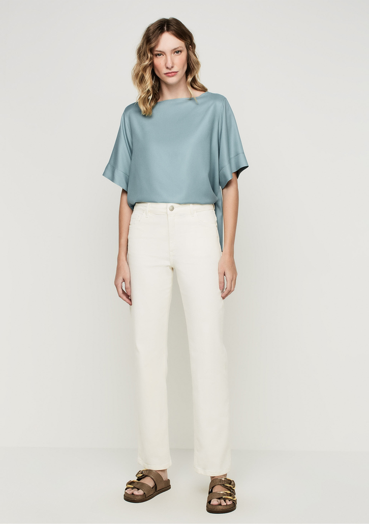 Calça Off White Dzarm Reta Cintura Alta Em Sarja Com Elastano