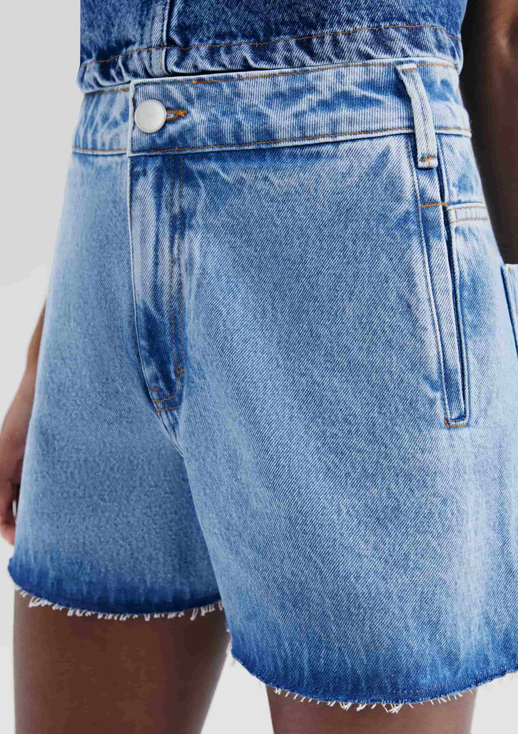 Shorts Jeans Azul Hering Barra A Fio