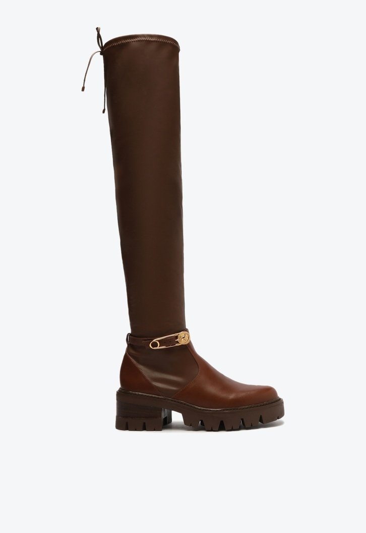 Bota over the knee cheap couro marrom