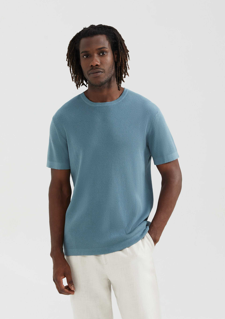 Camiseta Azul Hering Masculina Manga Curta Em Tricô