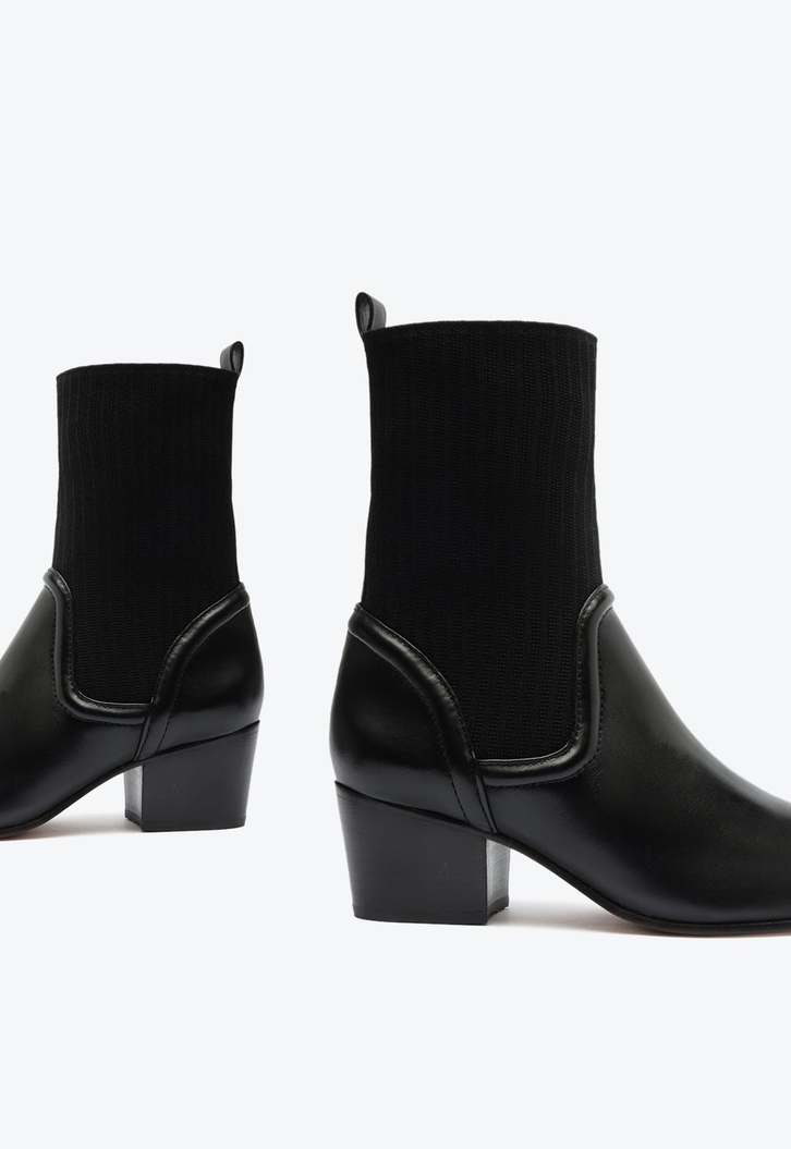Bota Knit e Couro Preta